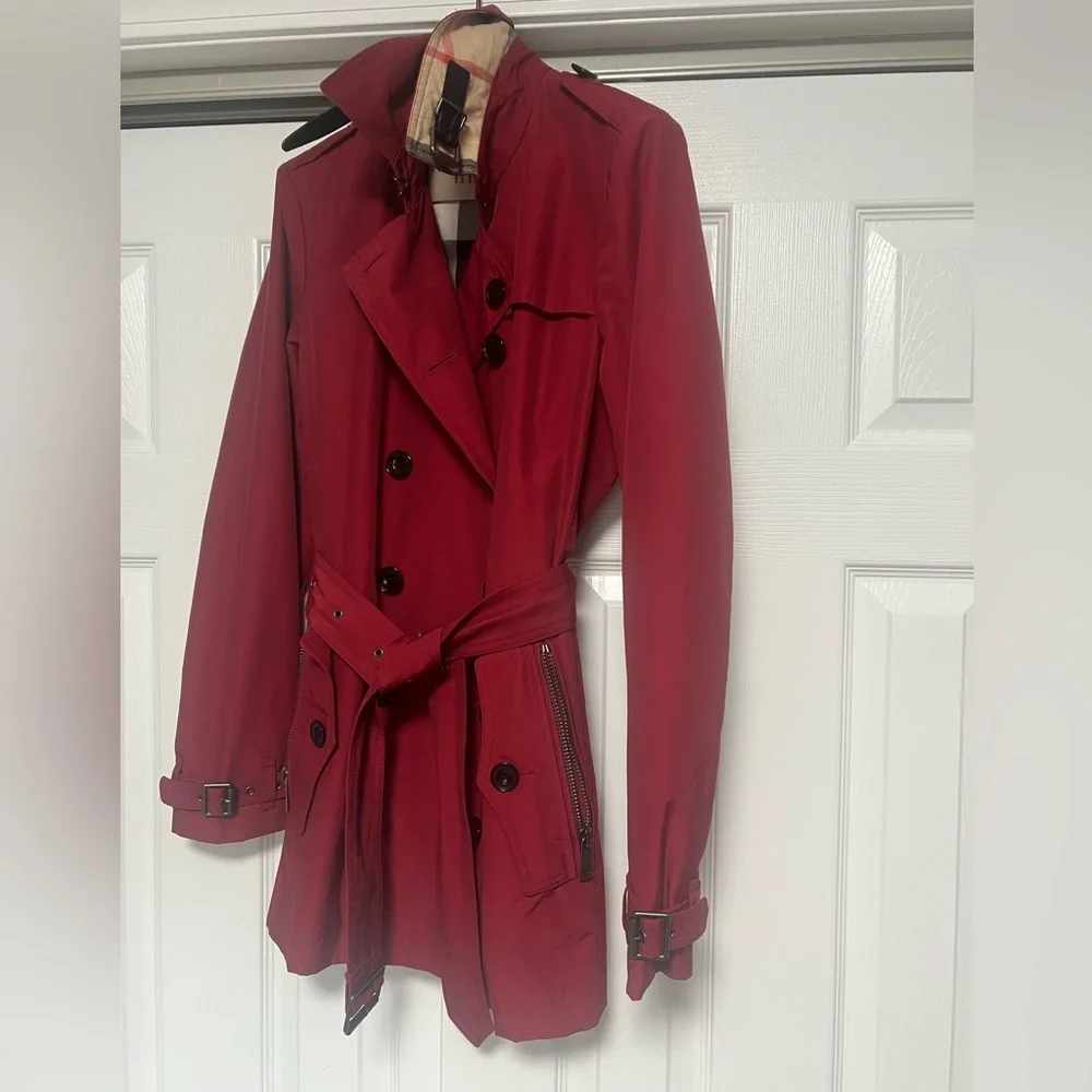 Burberry Brit red cotton blend double breasted trench coat alizarin crimson 8 - Picture 8 of 16